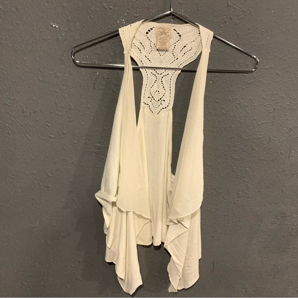 Women's Crochet-Back Open Front Vest - Cream